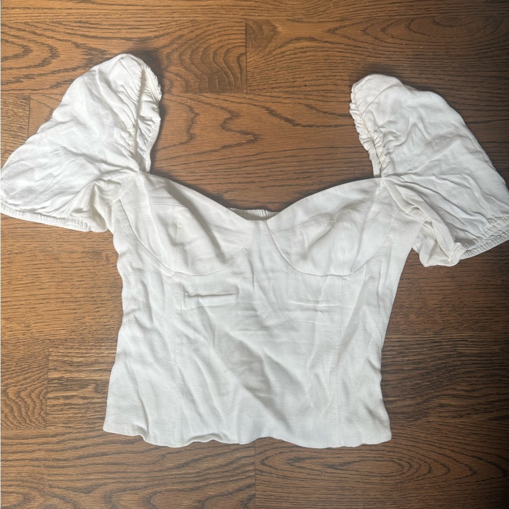 Wilfred White Puff-Sleeve Cropped Top